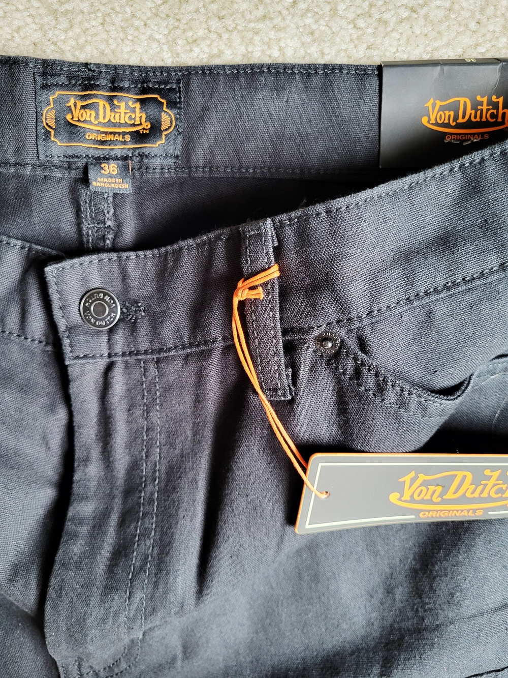 Von Dutch Jeans Men's Size 36 Double Knee Patch Graphic 100% Cotton Black Denim - Picture 9 of 14
